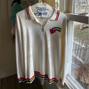 VTG Sporting Club Womens 1/4 Zip Sweater Heart Rainbow